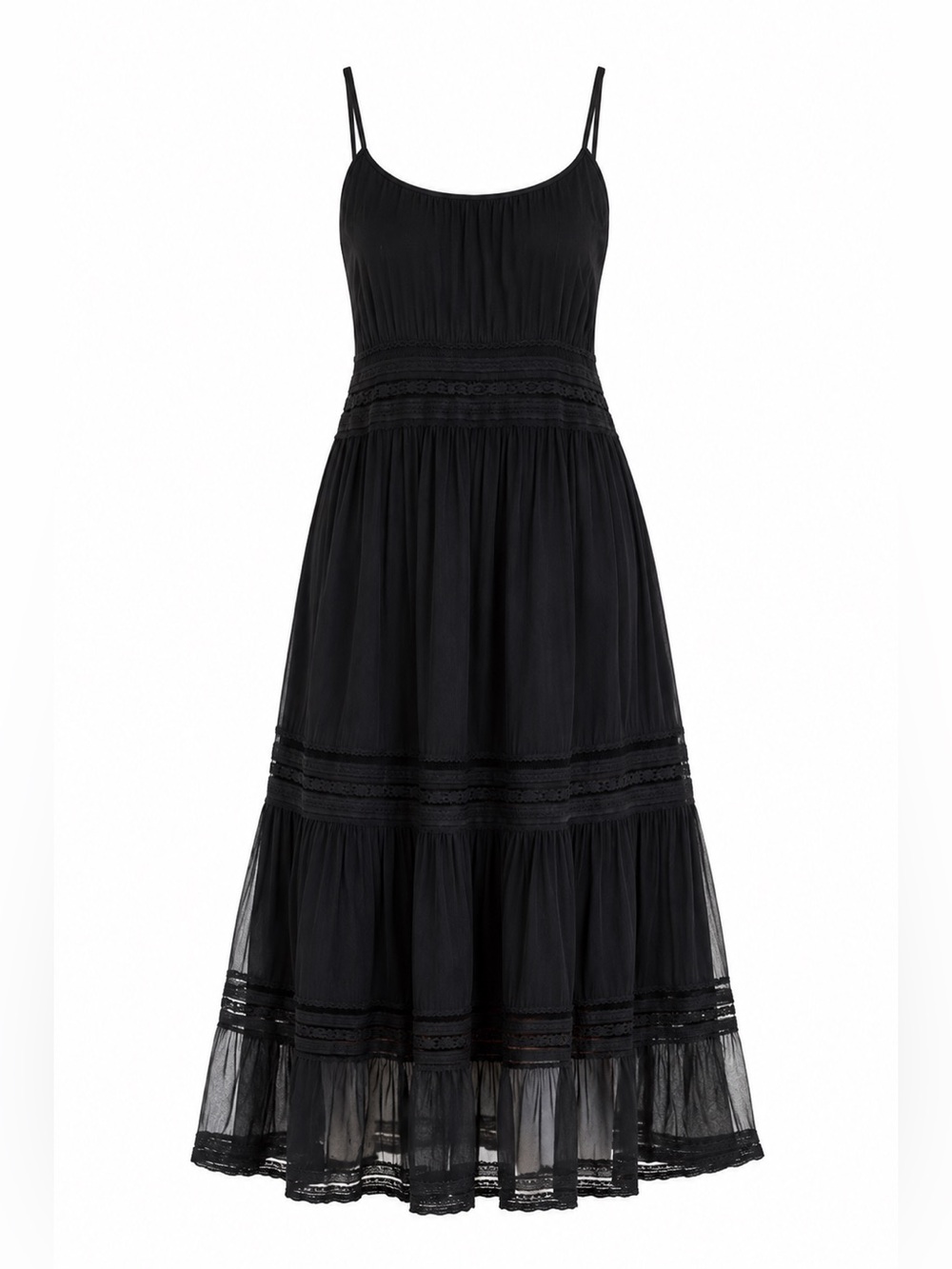 lola Black Spaghetti-Strap Lace-Trim Maxi Dress
